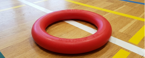 Wurfring im Einsatz bei gymnastischen &Uuml;bungen im Innenbereich mit Kindern