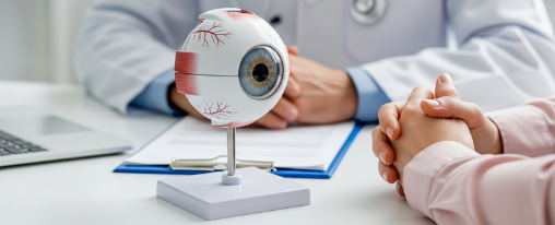 Anatomisches Augenmodell f&uuml;r Therapiebedarf auf wei&szlig;em Hintergrund