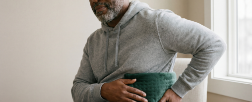 Therapeutische W&auml;rmekissen aus nat&uuml;rlichen Materialien zur Linderung von Verspannungen auf hellem Hintergrund