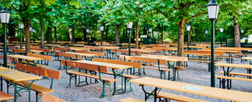 Bierzeltgarnitur mit Lehne für Vereine: Rrobuste Garnitur mit Tisch und Bierbänken, ideal für Veranstaltungen und Vereinsfeiern