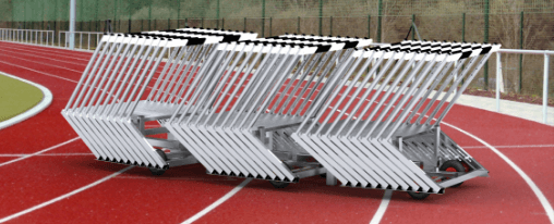 Hürdenwagen für Leichtathletik Stabiler Hürdenwagen zum sicheren Transport und zur platzsparenden Lagerung von Trainings- und Wettkampfhürden auf dem Sportplatz oder in der Halle.