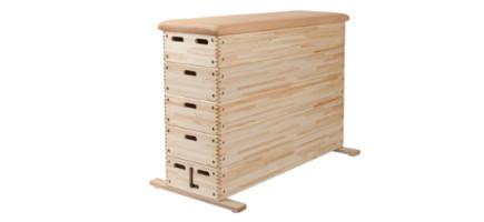 Kübler Sport Holz Sprungkasten mit Fahrgestell und Leder Überzug