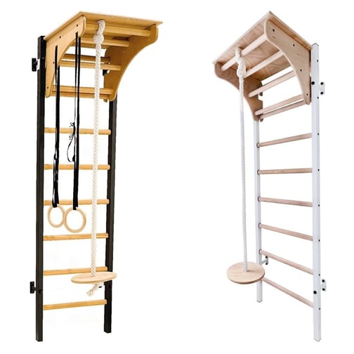 BenchK® Sprossenwand 212 mit Klimmzugbügel, Tischauflage, Seil & Ringen