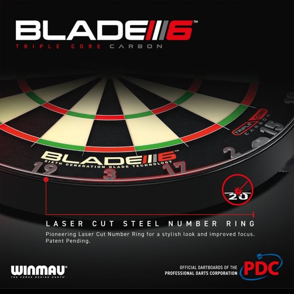 WINMAU® Dartscheibe Blade 6 Triple Core Carbon PDC