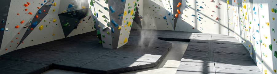 Großflächige Bouldermatte als Fallschutz für Kletterhallen und Boulderbereiche