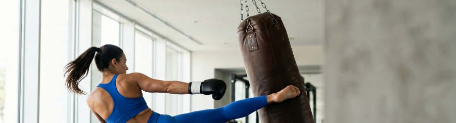 Hängender Boxsack für das Kampfsporttraining an einer Stahlkette befestigt