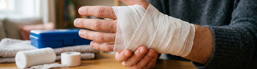 Verbandsmaterial zur sicheren Wundversorgung und Erstbehandlung in technischen Anlagen