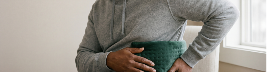 Therapeutische Wärmekissen aus natürlichen Materialien zur Linderung von Verspannungen auf hellem Hintergrund